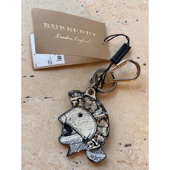Burberry Accessories - NWT Burberry Helmet Charm Black and White Keychain with Silver Hardware